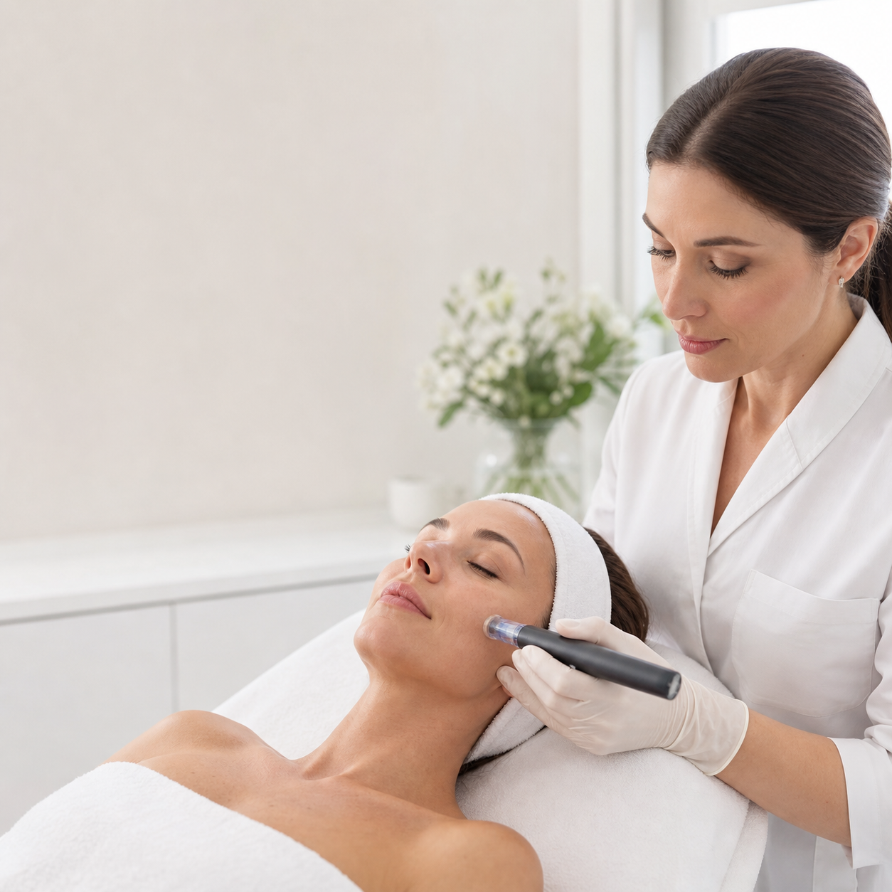 Mesotherapie zur Hautverjüngung im Gesicht in einer professionellen ästhetischen Praxis